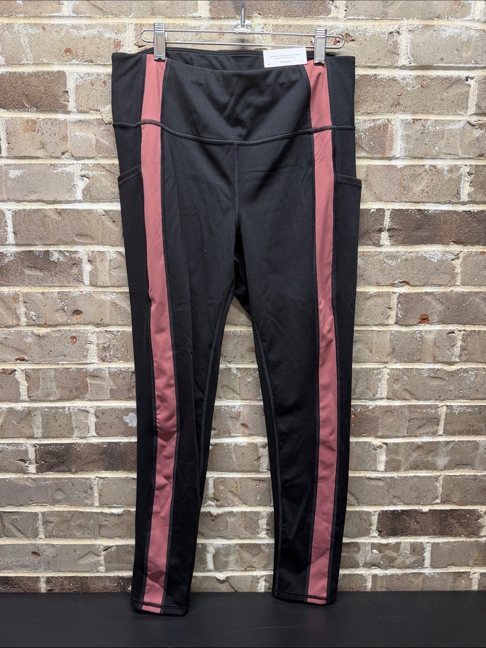 Chico's Zenergy Black Leggings Pant Contrast Side Panel Rosewood NWT NEW